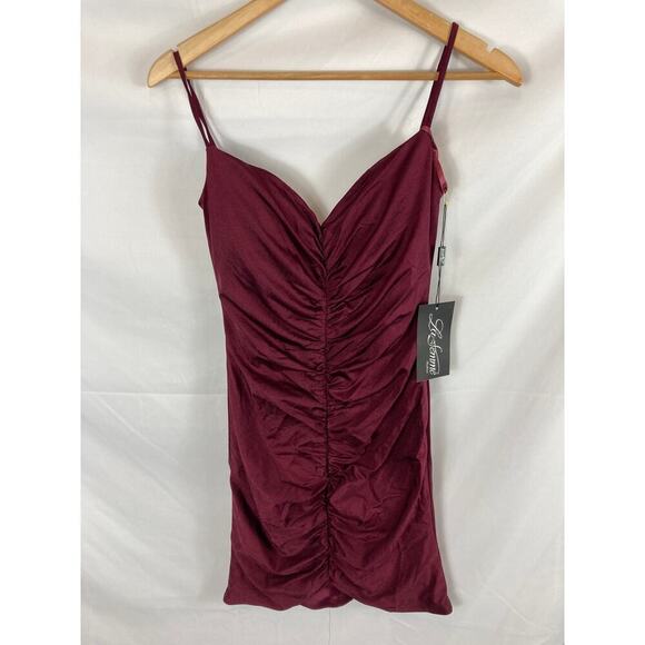 NWT La Femme Ruched Mini Dress in Dark Berry size 2 - Picture 2 of 7